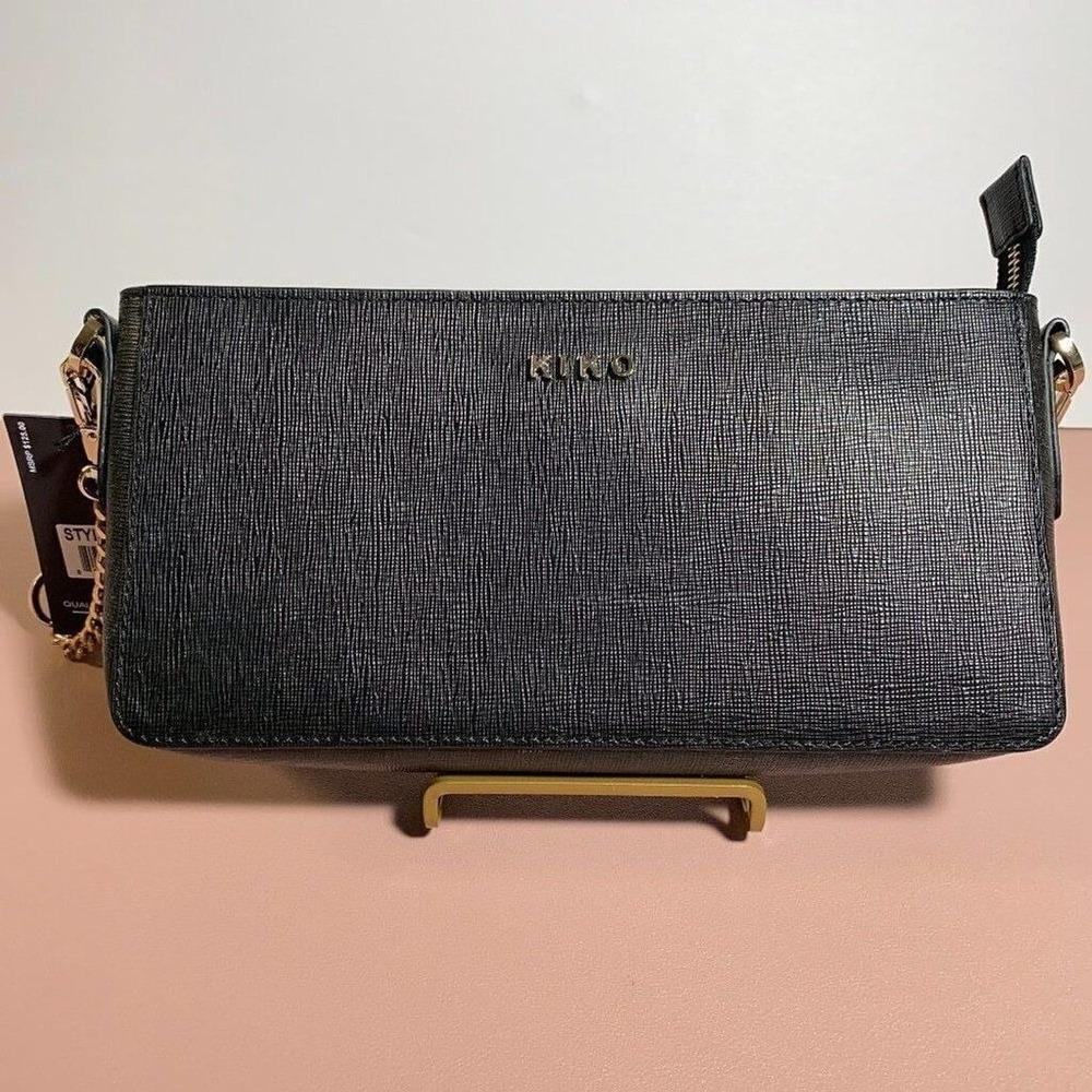 Kiko Leather‎ Black Saffiano Genuine Leather Crossbody Bag Gold Hardware NWT